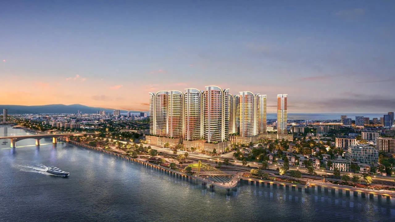 Phối cảnh nhìn từ sông Hàn: cụm toà Capital Square lúc hoàng hôn