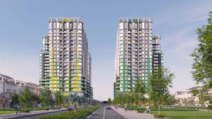 Hai toà tháp nhìn từ đường phố