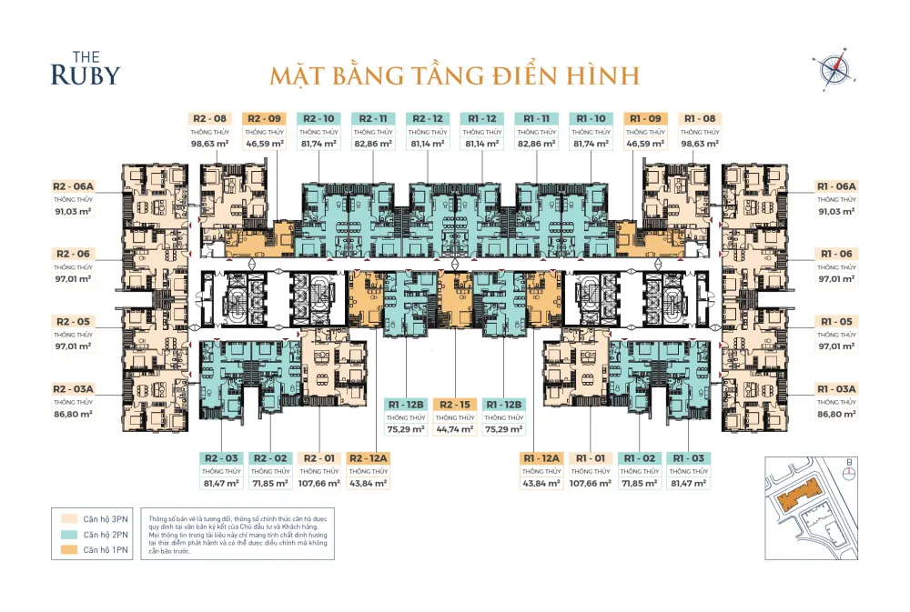 Mặt bằng tầng điển hình toà The Ruby